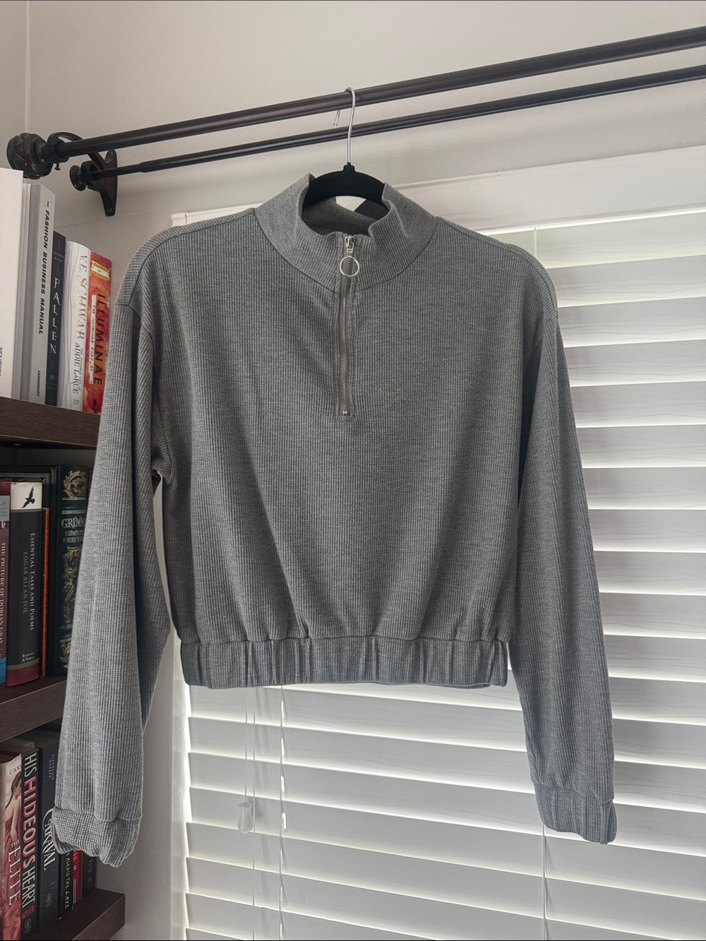 FOREVER 21 Cropped Quarter-Zip Ribbed Pullover Sweater - Gray